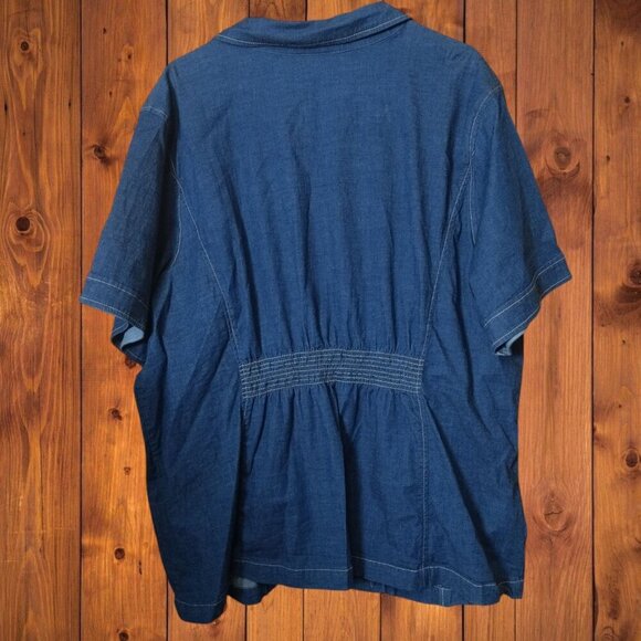 Susan Graver Women's 3X Button Front Embroidered Denim Short Sleeve Blouse - Picture 5 of 5